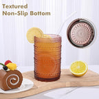 Vintage Hobnail Drinking Glasses Set of 8,Purple 12 oz & 15oz Highball Glass Cups, Kitchen Drinkware Glassware,Embossed Water Tumbler,for Beer,Cocktail,Whiskey,Juice and Various Mixed Drinks