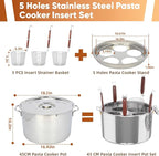 Pasta Pot With Strainer Basket,Large 5 Holes Pasta Pot with Insert for Cooking, Pot With Strainer Lid Stainless Steel for Home Kitchen