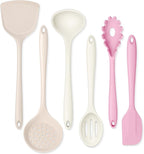 Silicone Cooking Utensils Set, Onader 6 Pcs Kitchen Utensils for Cooking, Heat Resistant Kitchen Gadgets Tools Set for Nonstick Cookware - 3 Mixed Color (Khaki & Pink & White)