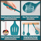 Silicone Kitchen Utensils Set, E-far 23 Pcs Blue Cooking Utensils Tools with Holder for Nonstick Cookware, Include Spatula/Spoon/Ladle/Tongs/Turner, Heat Resistant & Nontoxic, Dishwasher Safe