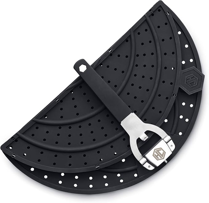 HexClad Grease Splatter Screen for Frying and Searing, Fits HexClad’s 10 and 12-inch Pans, Dishwasher-Safe, Folding Design, Heat-Safe to 480°F, Stay-Cool Locking Handle, Silicone and Stainless Steel