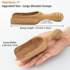 Large Wooden Scoops 5.9″ Big Wooden Coffee Scoops Shovel, 2PCS Wood Flour Scoop for Jars, Acacia Measuring Spoons Ground Coffee for Tea - Multifunctional Kitchen Scoop for Bath Salts,Laundry