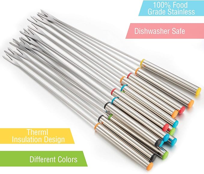 24 Pcs 9.5 Inch Stainless Steel Fondue Forks with Heat Resistant Handle Fondue Sticks for Cheese Pot Chocolate Roast Marshmallows Meat