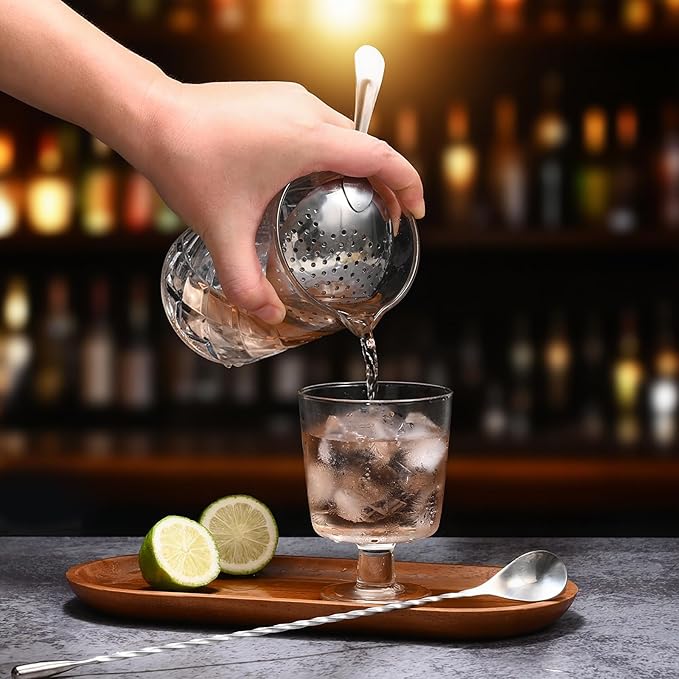 Cocktail Strainer Set – Bar tools Stainless Steel Includes Hawthorne Strainer, Julep & Fine Mesh Cocktail Strainers, Mixing Spoon – Drink Shaker Strainer for Bartending