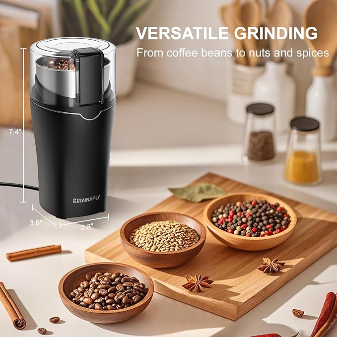 Electric Spice Grinder,300W Coffee Bean Grinder for Kitchen,Stainless Steel Removable Chamber,Up to 12 Cups, Easy for Coffee Beans,Spices,Herb,flaxseed and Nuts,Silver