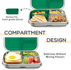 Stainless Steel Kids Leak-Resistant Bento Lunch Box, 3-Compartments with Silicone Container, Dishwasher-Safe, Child-Friendly Design for School, Picnics & Travel,BPA-Free (Green)