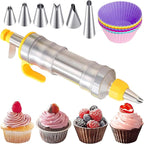 JAYVAR Dessert Decorating Syringe Set, Cake Decorating Kit, Stainless Steels Frosting Piping Kit for Cupcake Decoration with 6 Piping Nozzles, Cake Decorating Gun for Frosting Cream to Make Cupcakes