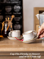 Gomakren 2.5 Ounce Espresso Cups Set of 4, Small Stackable Coffee Cups with Saucers and Metal Stand, Halloween Porcelain Demitasse Cups for Specialty Coffee Drinks, Espresso, Cappuccino, Latte, White