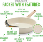 GreenLife Nonstick 2 Piece Frying Pan Set, 9.5" & 11" Skillets Ceramic PFAS-Free Nontoxic, Induction Suitable, Wood Print Handles, Stay-Cool Handles, Deep Cooking Skillets, Egg Pan, Granite Cream