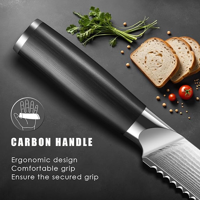 Bread Knife for Homemade Bread, 10 Inch Multifunction Serrated Knife, Razor Sharp Slicer, Forged High Carbon Steel, Full Tang Ergonomic Handle Design for Sourdough Turkey Fruit