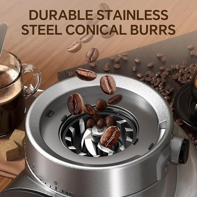 Electric Coffee Grinder, Burr Coffee Beans Grinder with 30 Grinding Settings, Burr Mill Grinder for Home Use, Touchscreen Adjustable 2-10 Cups or 40-Second Timer, Stainless Steel