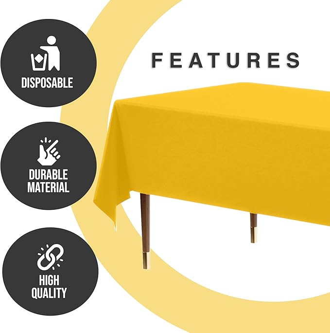 Exquisite 66% Thicker Premium Plastic Table Cloth Rectangle Table Cover 0.5 Mil 12 Pack Yellow Table Cloth 54 Inch x 108 Inch Disposable Tablecloth Won't Tear Easily Like Cheap Thin Brands