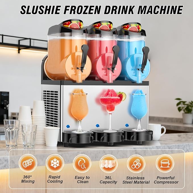 Ultimate Commercial Slushy Machine – 12X3 Tank Stainless Steel Slush Machine,Commercial Frozen Drink Maker for Juices, Margaritas, and Cocktails – Ideal for Bars and Restaurants