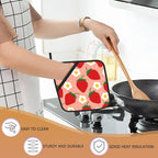 2PCS Fruit Design Strawberry Groovy Floral Pot Holder with Loop,Heat Resistant Oven Pads,Hot Pat for Kitchen Cooking Baking Food