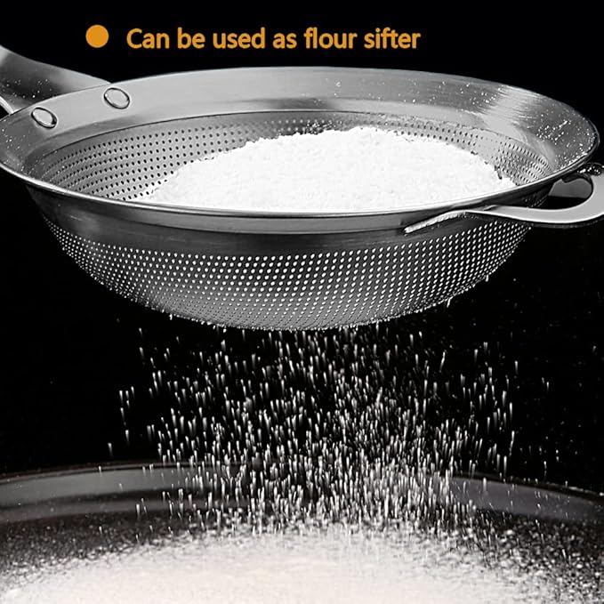 Fine Mesh Stainless Steel Metal With HoleSieve Food Strainer Grease Spider Skimmer And With Handle Large Holes Slotted Colander Frying Spoon Set,Handheld For Kitchen Cooking And Filter Food Residues