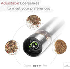 Electric Pepper Grinder or Electric Salt Grinder - Single Battery Operated Stainless Steel Salt or Pepper Mill with Light (Black) - Automatic One Handed Operation with Adjustable Ceramic Grinder