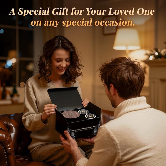 Electric Whiskey Smoker Kit Built-in Lighter, Rechargeable Cocktail Smoker Kit with 6 Wood Chips, No Butane Required, Fits Most Glasses,Ideal Christmas/Birthday Gifts for Men, Dad, Husband (Walnut, S)