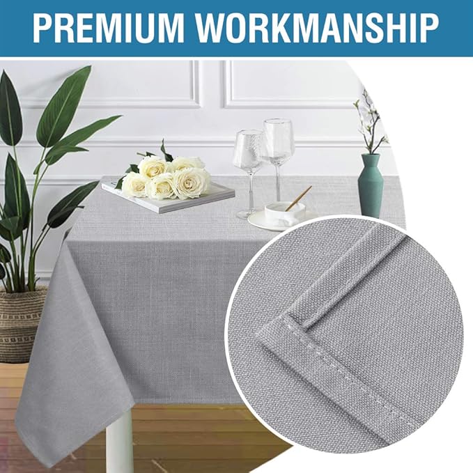 H.VERSAILTEX Linen Textured Table Cloths 60 x 60 Inch Premium Solid Tablecloth Spill-Proof Waterproof Table Cover for Dining Buffet Feature Extra Soft and Thick Fabric Wrinkle Free, Grey
