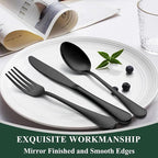 Wildone 20-Piece Black Silverware Set, Stainless Steel Flatware Cutlery Set Service for 4, Tableware Eating Utensils Include Knives/Forks/Spoons, Mirror Polished, Dishwasher Safe
