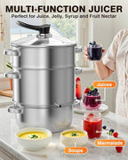 PYY Steam Juicer Extractor - 11QT Fruit Vegetables Steam Juicer for Canning, 3-Layer Stainless Steel with Tempered Glass Lid, Hose, Jelly, Syrup, Clamp Steamer Extractor for Making Juice