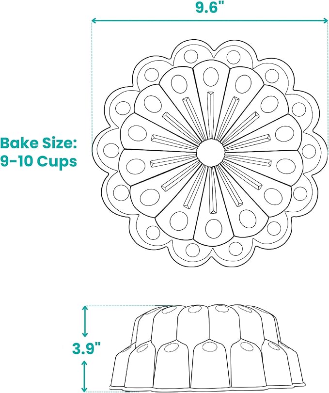 Baker's Secret Nonstick Fluted Cake Pan 10 Cups, Perfect for Fluted Cakes, Die Cast Aluminum Cake Pans, Easy Release, compatible with Fluted Cake Pans - The Cast Aluminum Collection (Marquise)