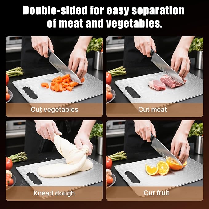 Titanium Cutting Board,100% Pure Titanium Cutting Boards for Kitchen, Double-sided Food Grade Cutting Boards Non Toxic, Chopping Board Dishwasher Safe for Cutting Meat Vegetable Fruit(18L*12W)