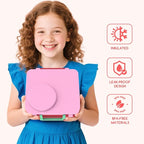 Bento Box for Kids - Leak-Proof Lunch Box with Insulated Thermos Food Jar - 4 Compartments, 1 Removable Divider, 1Spoon, 1 Fork - Dishwasher Safe, BPA-Free (Pink)