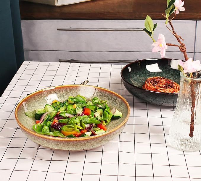 Large Pasta Bowls 56 Oz, soup bowl soup plate, Set of 2, Serving, Salad, Dinner, deep Plate/Wide Bowl, Microwave, Oven, Dishwasher Safe Kitchen Dinnerware, Modern Porcelain Dishes 10 inch