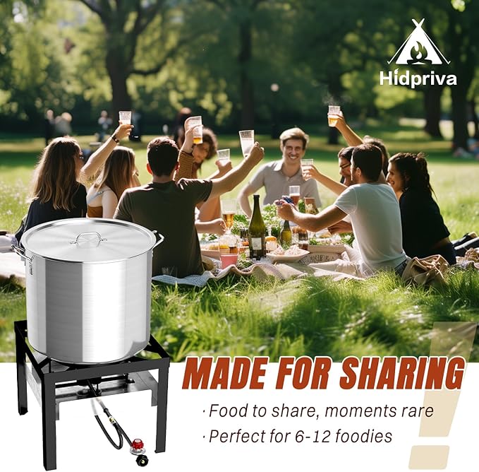 80QT Crawfish Boiler Kit, Waterproof Cover & 18-inch Skimmer, 110,000BTU Propane Burner Stove, 0-20PSIG Regulator, Aluminum Seafood Boil Pot, Crab Boil Pot with Basket