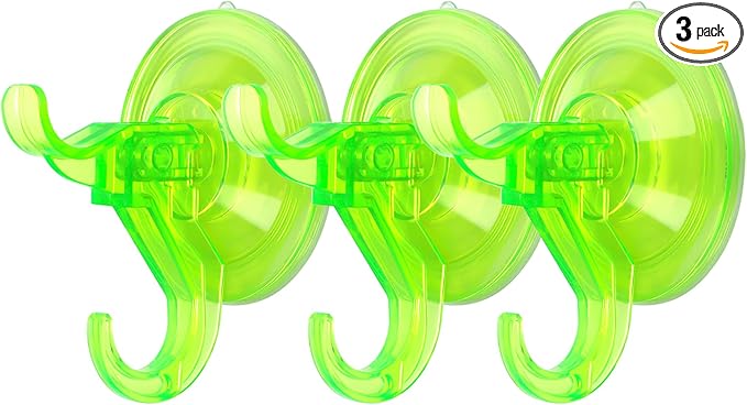 Antimbee 3 Pack Suction Cup Hooks, Clear Suction Cup Hanger, Removable Small Suction Cups for Shower, Bathroom, Glass, Door, Windows, Kitchen-Up to 11 lbs on Smooth Surface (Transparent Green)