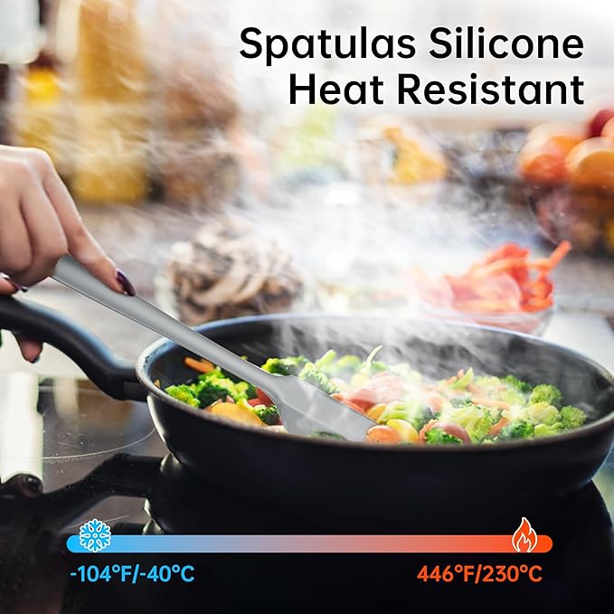 barsone Spatulas Silicone Heat Resistant, Food Grade Rubber Spatula Set for Cooking, Baking, Stirring Heat Resistant 446°F Spatulas for Nonstick Cookware Dishwasher Safe BPA Free Multicolor Set of 5