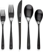 over&back 20pc Curved Flatware Cutlery Set - Comes with 4 Dinner Forks, 4 Salad Forks, 4 Dinner Knives, 4 Dinner Spoons, and 4 Teaspoons - 18/8 Stainless Steel - Dishwasher-Safe - Matte Black