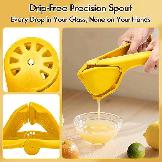 Manual Lemon Squeezer, Easy-to-Use, Very Sturdy, Lemon Juicer Squeezer to Squeeze Lemons, Yellow, HomeyVenture