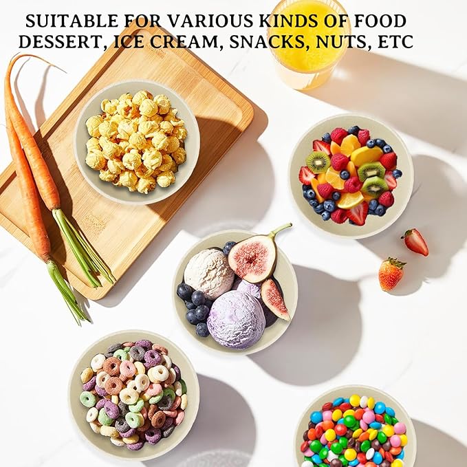 Beige Wheat Straw Bowls, 10 OZ Snack Bowl Set of 8, Unbreakable Ice Cream Bowl Set, Alternative Plastic Bowls Reusable, Microwave Safe Small Appetizer Bowl for Dessert, Snack (Beige)