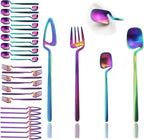 JASHII Flatware Set 32-piece Silverware Set Matte Finished Cutlery Set Service for 8 Include Knife/Fork/Spoon/Coffee spoon Dishwasher Safe (Rainbow)