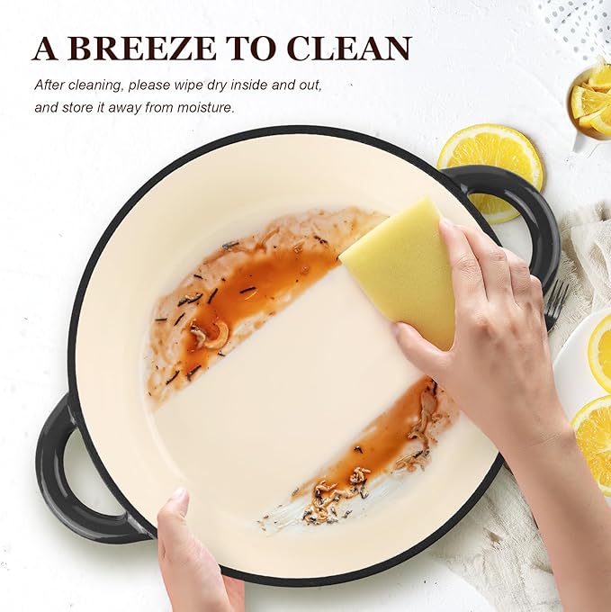 Overmont Enameled Cast Iron Dutch Oven - 5.5QT Pot with Lid Cookbook & Cotton Potholders - Heavy-Duty Cookware for Braising, Stews, Roasting, Bread Baking Graphite Gray