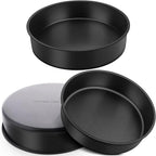 TeamFar 9½ Inch Cake Pan Set of 3, Layer Round Baking Cake Pans for Birthday Wedding Party, Stainless Steel Core & Black Nonstick Coating, Healthy & Heavy Duty, 2 Inch Deep & Easy Clean