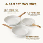 SENSARTE Nonstick Frying Pan Skillets, White Ceramic Coating Omelette Pans, Healthy Cookware Chef's Pan, Free of PTFE & PFAS (9.5+11+12.5 Inch)