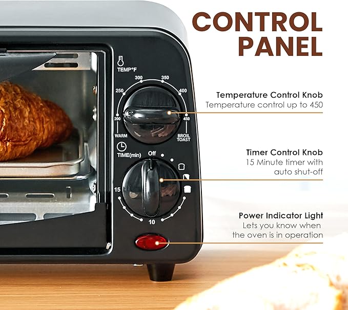 Elite Gourmet ETO236 Personal Compact 2 Slice Countertop Toaster Oven with 15 Minute Timer & Adjustable Temperature, Bake, Broil, & Toast, Black