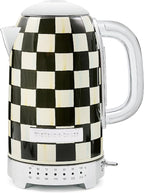 MACKENZIE-CHILDS Electric Kettle, Stainless-Steel Tea Kettle, Black-and-White Courtly Check