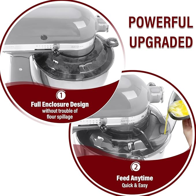 Pouring Shield for KitchenAid Tilt Head 4.5-5QT Stainless Steel (Only),Safety Pouring Shield,Splatter Guard for kitchenaid mixer bowl,Kitchen Aid Stand Mixers (Transparent Grey, for 4.5-5 QT)