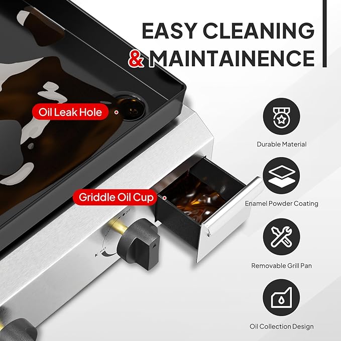 ROVSUN 2 Burner Foldable Propane Griddle with Wheels, Enameled Tray & Lid, 20000 BTU Portable Rolling Flat Top Gas Grill with Electronic Ignition & Regulator for Outdoor Cooking Camping BBQ Tailgating