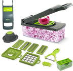 Mandoline Vegetable Slicer, Dicer, 16-in-1 Multifunctional Veggie Chopper, Colander Basket, Onion, Carrot, Potato, Salad, Garlic, ABS Design, Stainless Steel Sharp Blades. (NGI-HVG16-GR)