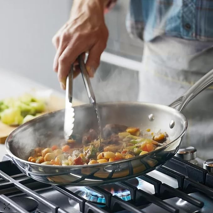 10 Inch Stainless Steel Frying Pan, 5-Ply Stainless Steel Pan, Dishwasher and Oven Safe, Induction Pan, Even Heat Distribution