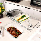 Casserole Dish Set Rectangle 3-in-1 Glass Baking Dish, with Stainless steel Lid and Silver rack, 1.3 Qt x 3 pcs Baking Pan For Casserole & Lasagna, Dishwasher Oven Freezer Microwave Safe