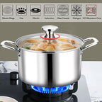 P&P CHEF 6 Quart Tri-Ply Stainless Steel Stock Pot, 6 Qt Stockpot Pasta Cooking Pot with Visible Lid for Soup Vegetable, Induction Cookware for All Stoves, Sturdy & Double Handle, Dishwasher Safe