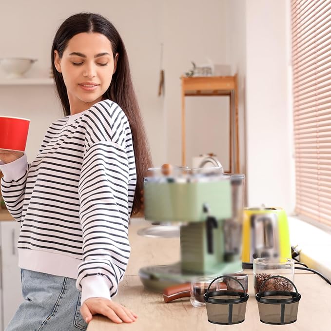 Maxdot 4 Packs Reusable Coffee Filters 4-5 Cup Replacement Mesh with Handle 2.8 x 3.1 x 2 Reusable Filter Basket Compatible with Mr. Coffee Most Coffeemakers Brewers Universa (Stainless Steel,Gold)