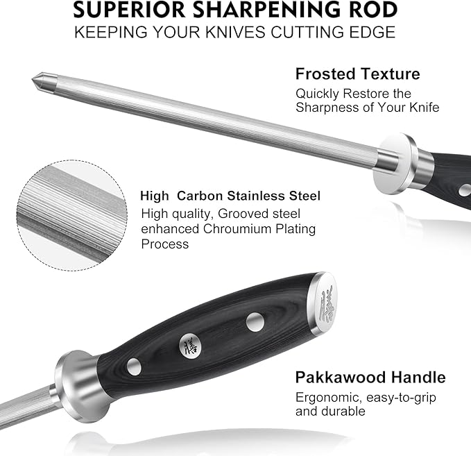 SHAN ZU Damascus Kitchen Knife Set, 7-Piece Professional Knife Sets for Chefs, Japanese 10Cr15CoMoV Super Steel With G10 Handle Knife Block Set, GYO Series