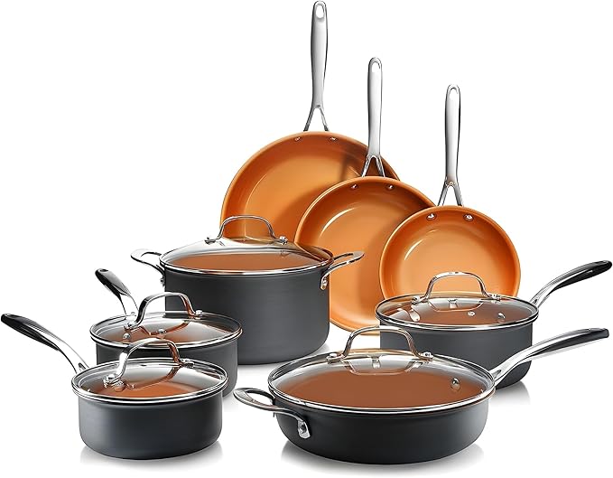 GOTHAM STEEL 13 Pc Ceramic Cookware Set Nonstick, Copper Pots and Pans Set Non Stick for Kitchen, Anodized Induction Pots and Pans for Cooking, Non Toxic Cookware Sets, Oven & Dishwasher Safe