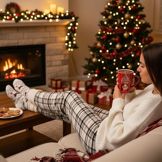 Honeydak Christmas Chocolate Fondue Mug with Fork and 3 Candle Sweet Ceramic Personal Chocolate Melting Cup Ideal Xmas Gifts Birthday Date Night Birthday Wedding Gifts(Red,Classic)